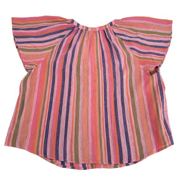 XíRENA Striped Pattern Short sleeves Split Neck Button‎ Front Kimber Top Size L - Picture 5 of 9